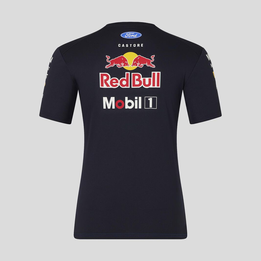 Back view of blue Red Bull Racing inspired F1 T-shirt with racing team style graphics