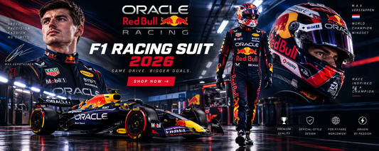 2026 Max Verstappen Red Bull Racing F1 racing suit promotional banner