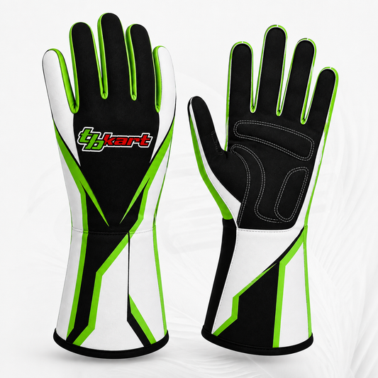 TB Kart Racing Gloves | Black White & Green Karting Gloves