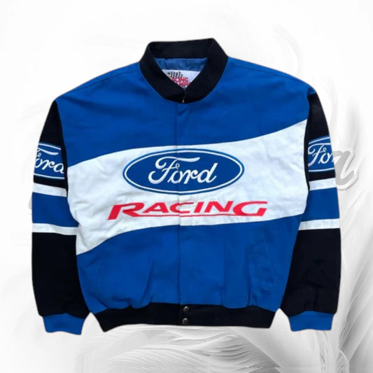 Vintage Ford Racing Jacket – Blue Motorsport Bomber Jacket for Racing Fans