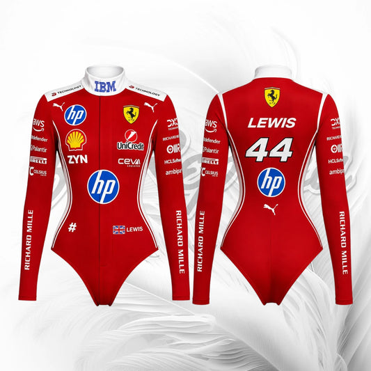 Red Ferrari-Inspired F1 Racing Bodysuit – Long Sleeve
