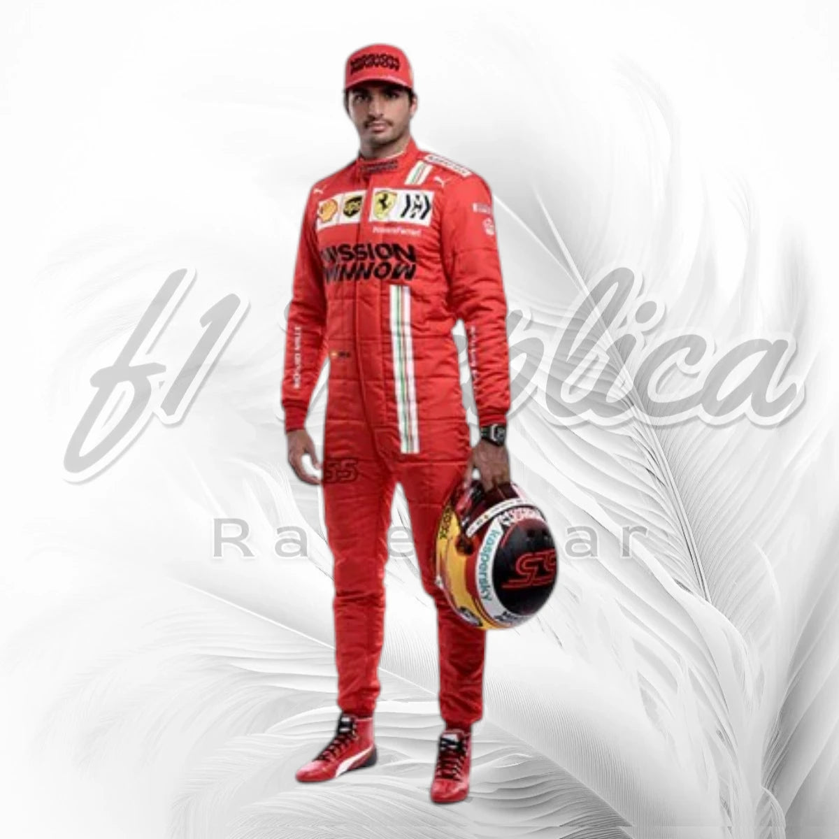 Carlos Sainz 2021 Scuderia Ferrari Mission Winnow F1 Racing Suit Replica