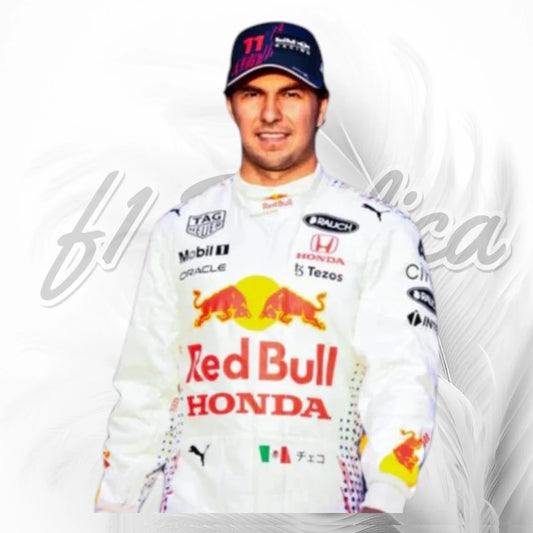 2021 Sergio Perez Turkish Grand Prix White Red Bull Honda F1 Race Suit Replica