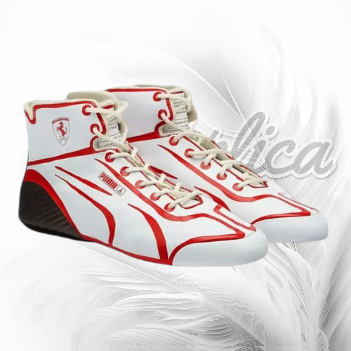 Scuderia Ferrari Puma F1 Race Shoes | White & Red Motorsport Racing Boots