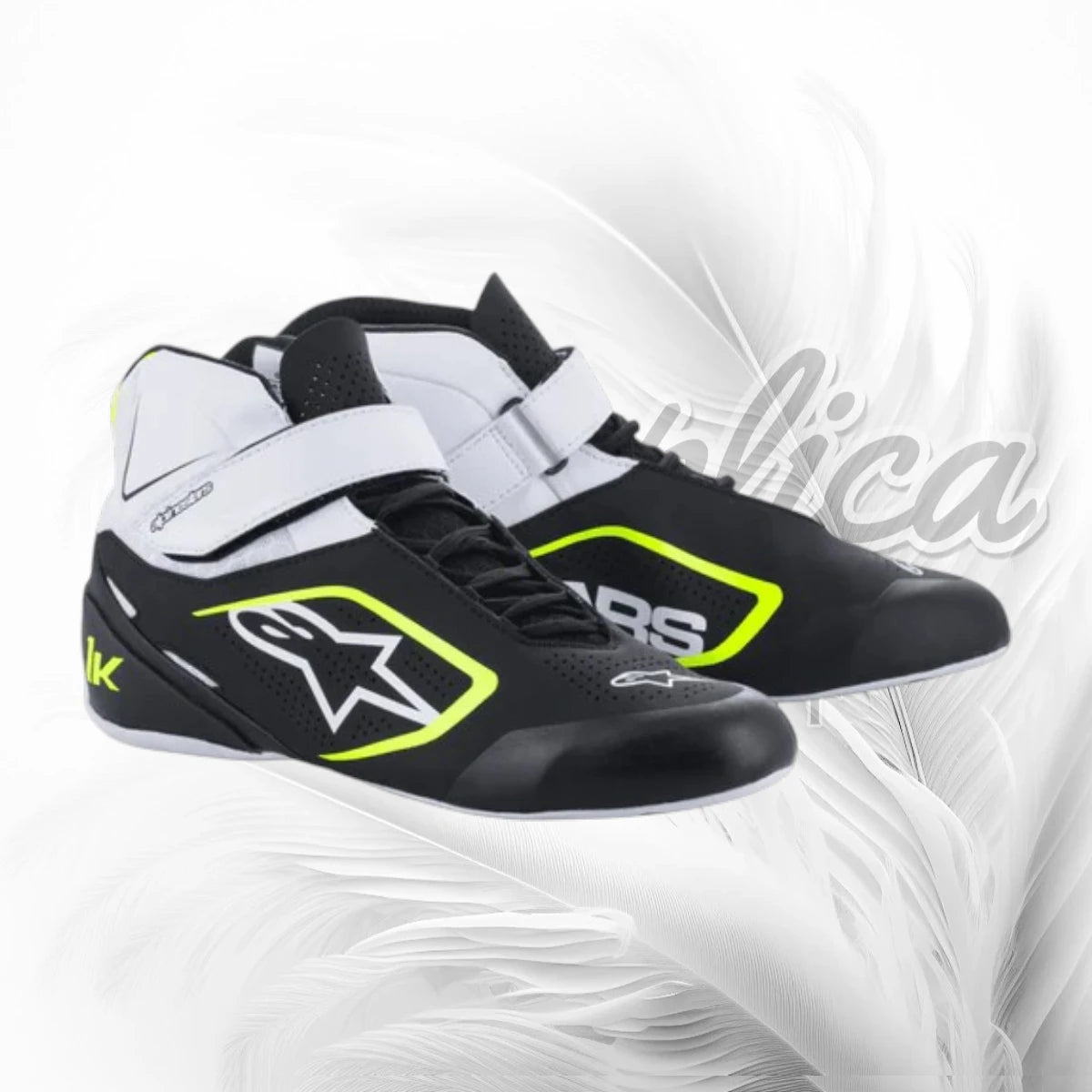 Alpinestars Tech-1 K V2 Kart Race Shoes Black White Yellow Fluorescent