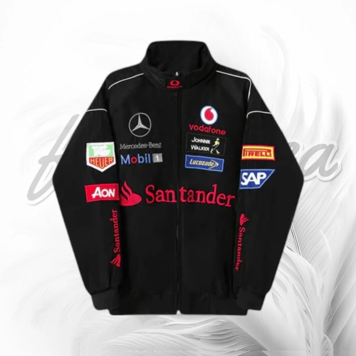 Vintage Vodafone McLaren Mercedes F1 Vintage  Racing Jacket | Black Motorsport Jacket