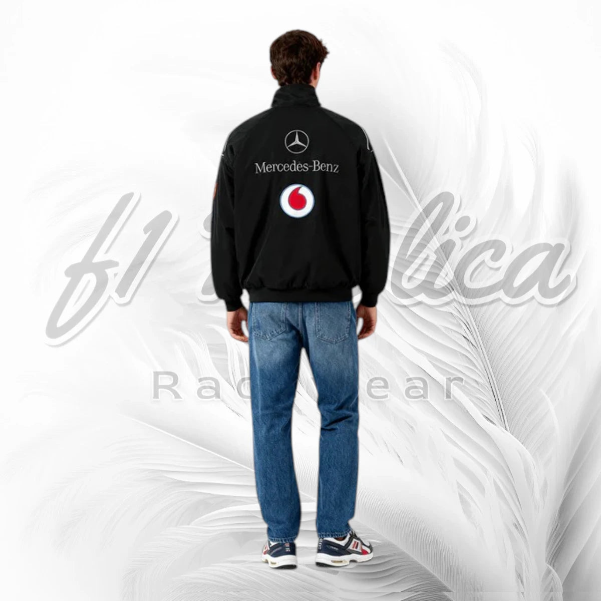 Vintage Vodafone McLaren Mercedes F1 Vintage  Racing Jacket | Black Motorsport Jacket