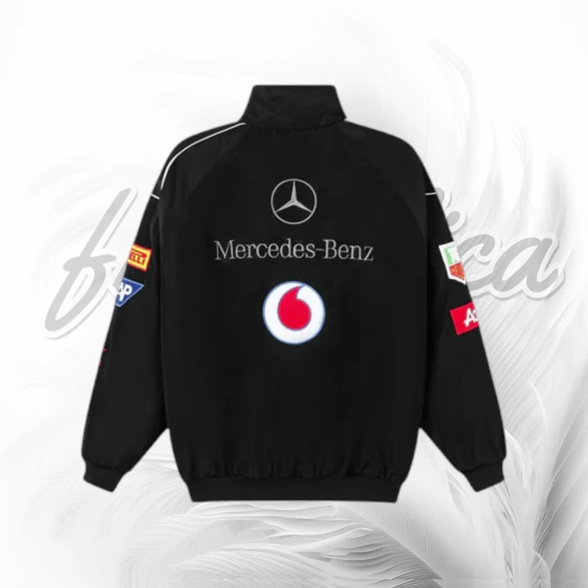 Vintage Vodafone McLaren Mercedes F1 Vintage  Racing Jacket | Black Motorsport Jacket