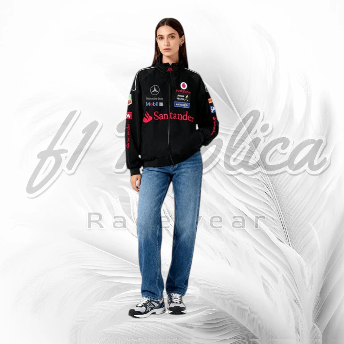 Vintage Vodafone McLaren Mercedes F1 Vintage  Racing Jacket | Black Motorsport Jacket