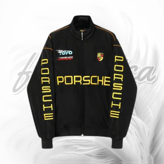 Vintage Porsche Motorsport Racing Jacket | Black Porsche Track Style Jacket