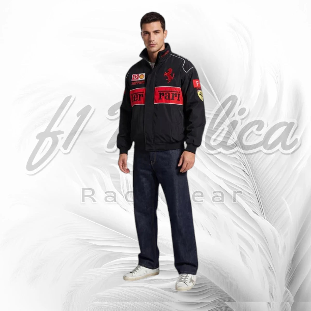 Vintage Black Ferrari F1 Racing Jacket | Scuderia Ferrari Motorsport Bomber Jacket
