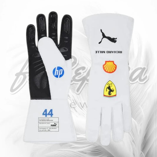 Lewis Hamilton 2025 Miami GP White Scuderia Ferrari F1 Replica Racing Gloves