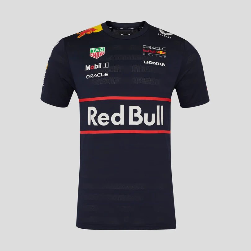 Red Bull Racing inspired navy F1 motorsport T-shirt front view 2025