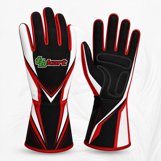 TB Kart Racing Gloves | Black Red & White Karting Gloves