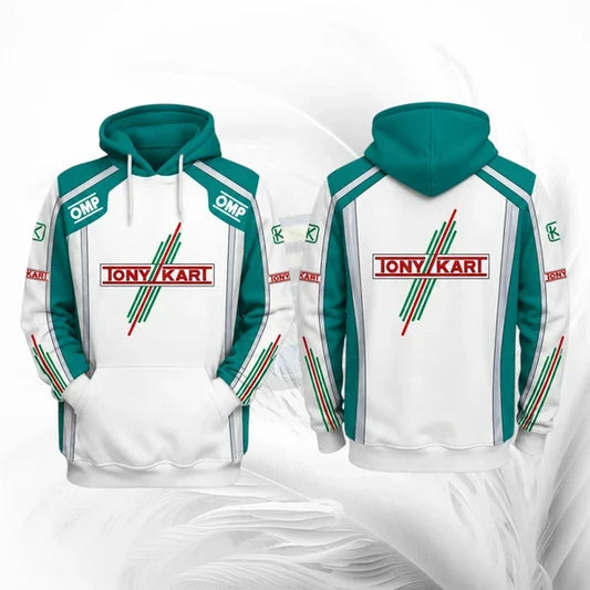 Tony Kart Inspired Racing Hoodie | White Teal