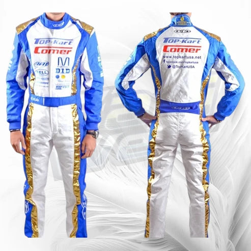 Top Kart Comer Racing Suit | Premium White Blue Gold Kart Racing Suit