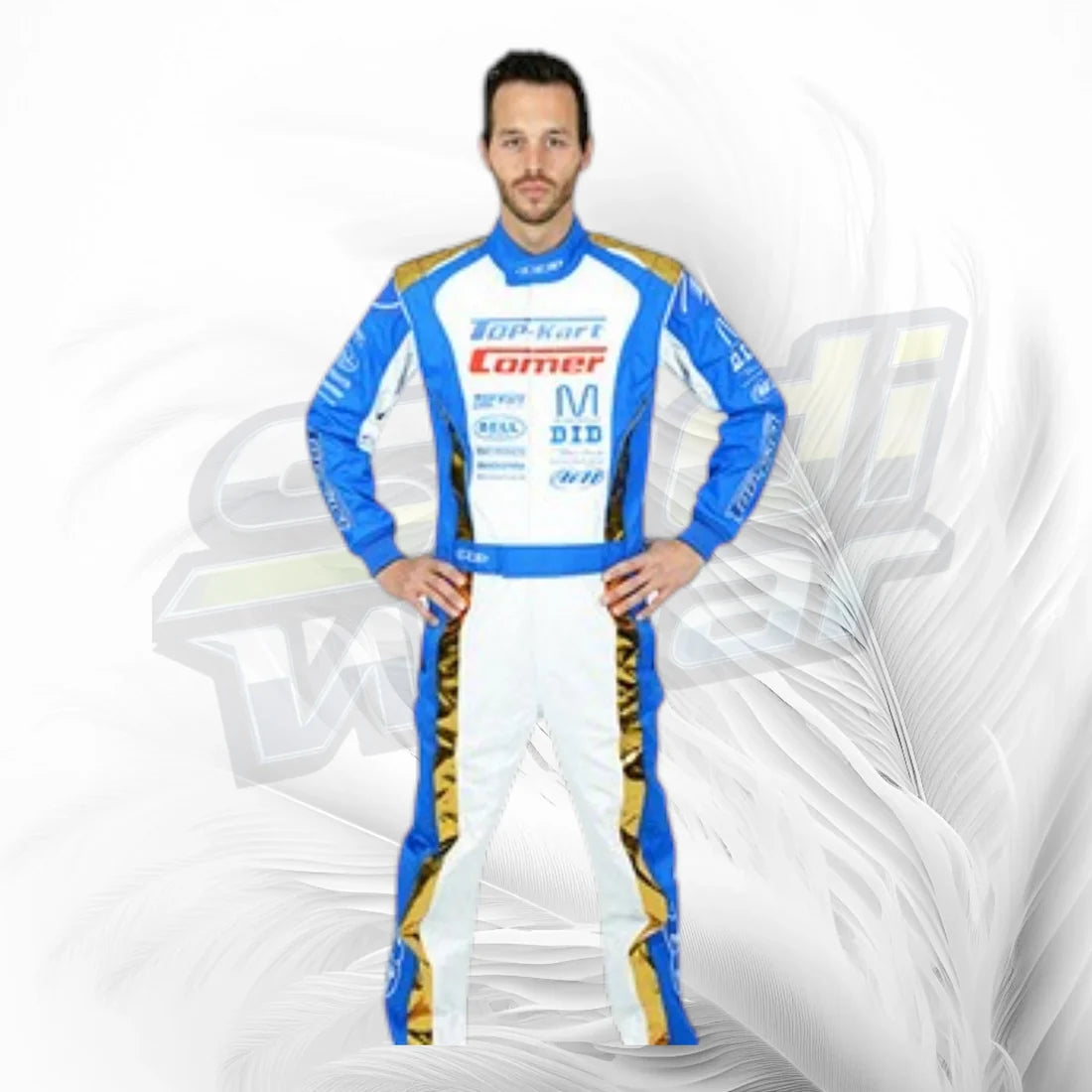 Top Kart Comer Racing Suit | Premium White Blue Gold Kart Racing Suit