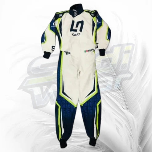 LN Kart Racing Suit – Premium White & Blue Kart Racing Suit