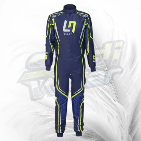 LN Kart Racing Suit Navy Blue & Neon Yellow 2022