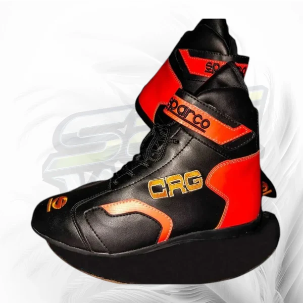 CRG black and orange high-top kart racing shoes