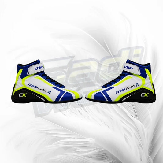 CompKart white blue and neon yellow kart racing shoes