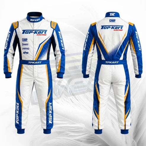 Top Kart White Blue Racing Suit | Premium Custom Kart Racing Suit