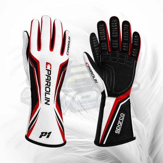 Parolin P1 white red and black kart racing gloves with textured palm