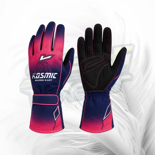 Pair ofkosmic racing kart gloves with gradient design on a white background
