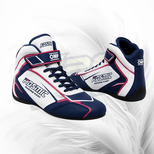 Pair of Kostmic racing kart shoes on a white background