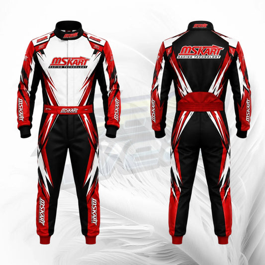 MS Kart Racing Suit Red Black White | Premium Custom Go Kart Racing Suit