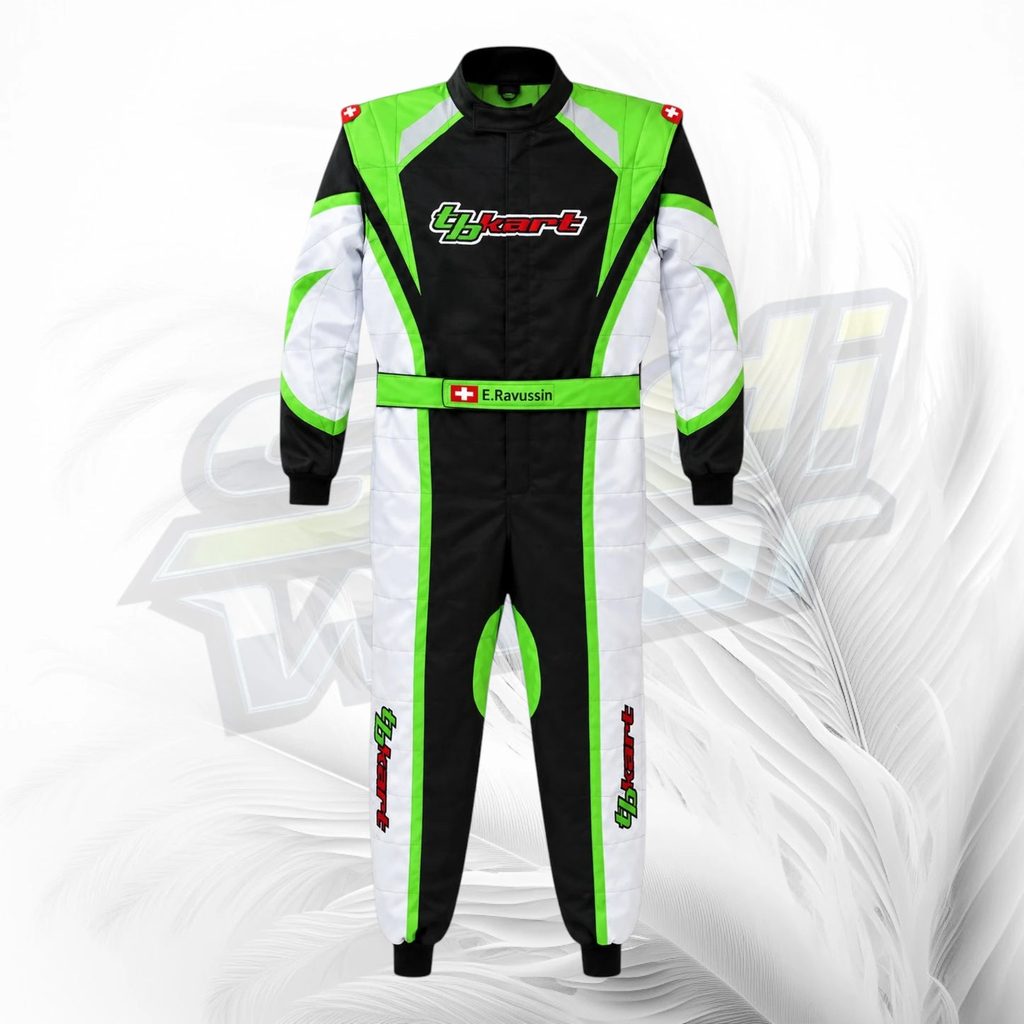 TB Kart Racing Suit Black Green White | Premium Custom Kart Suit