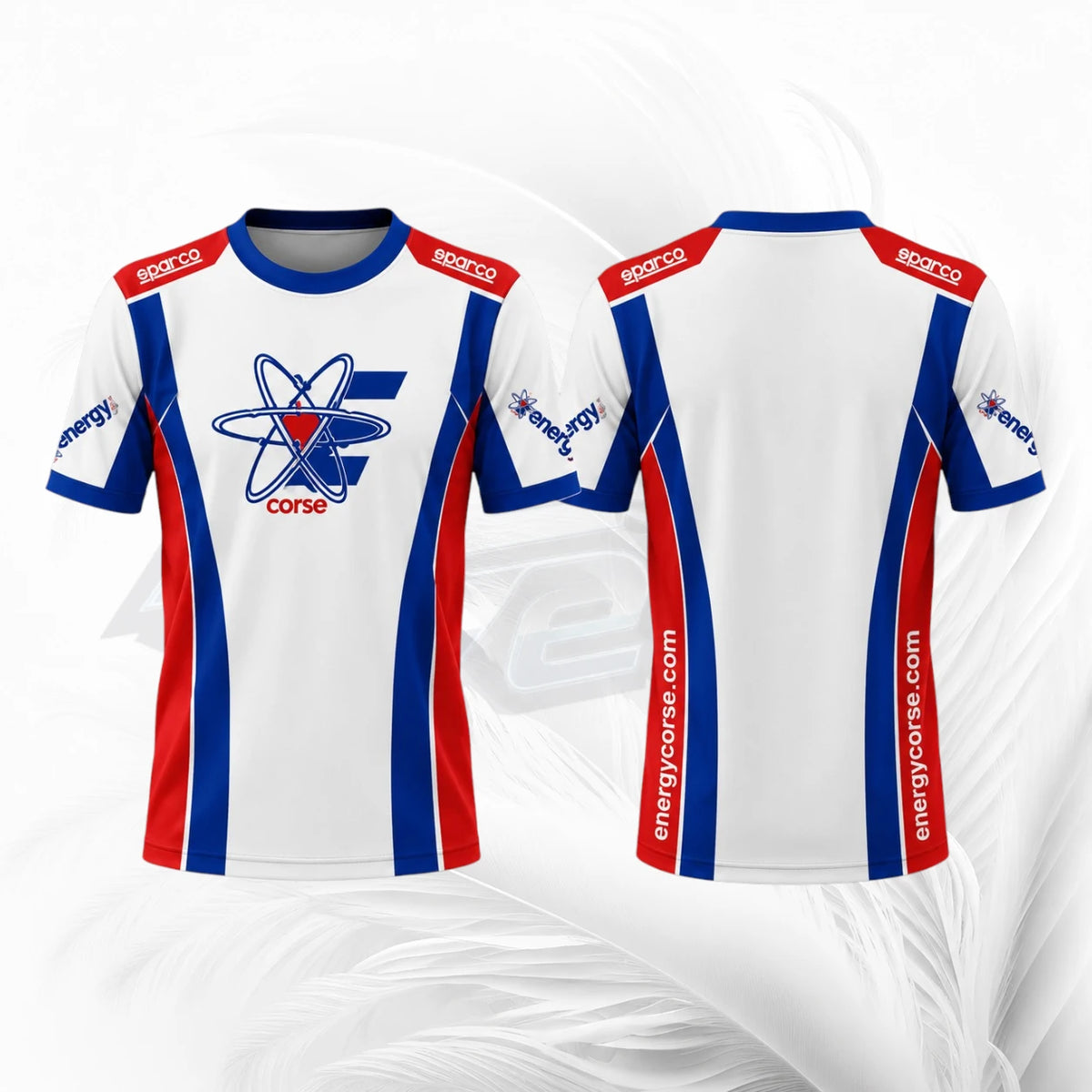 Energy Corse Kart Racing Shirt white blue red motorsport jersey front and back view