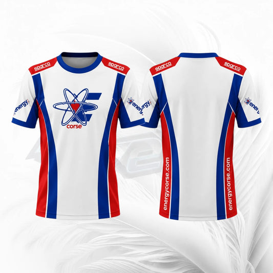 Energy Corse Kart Racing Shirt white blue red motorsport jersey front and back view